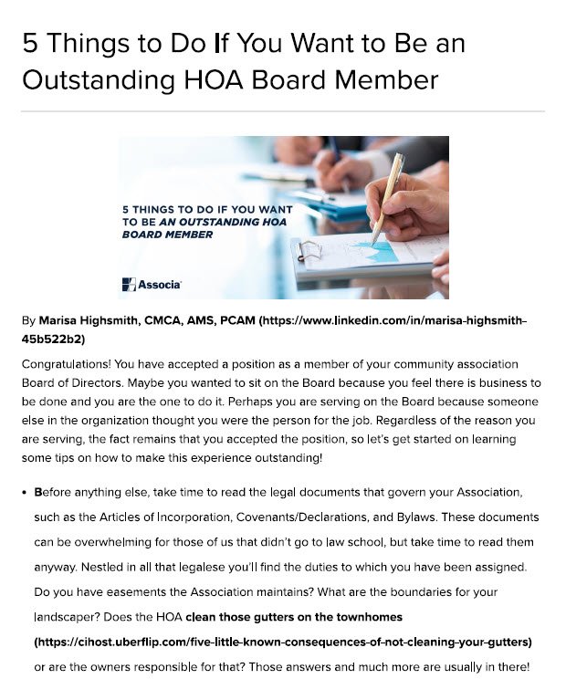 Cover Image 5 Things to Do If You Want to Be an Outstanding HOA Board Member