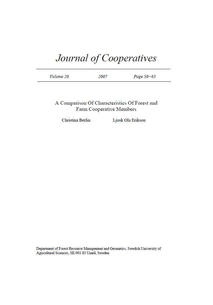 Cover Image A Comparison of Characteristics of Forest and Farm Coop