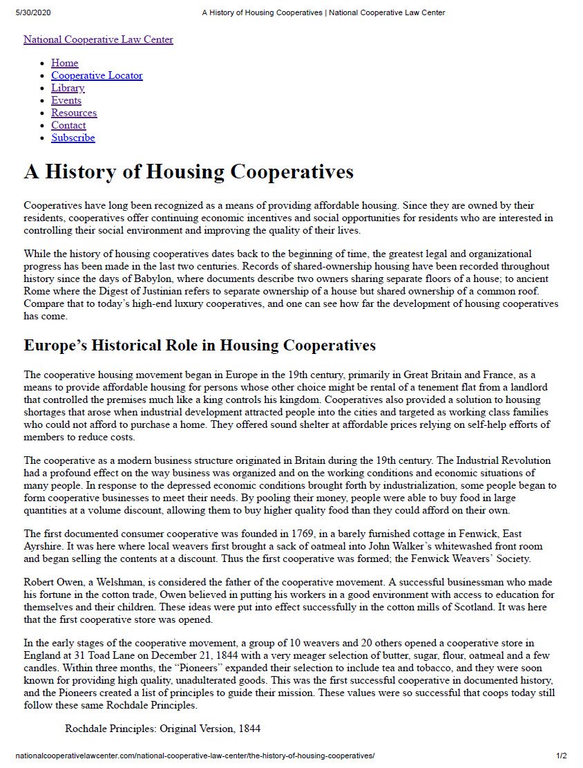 A History of Housing Cooperatives