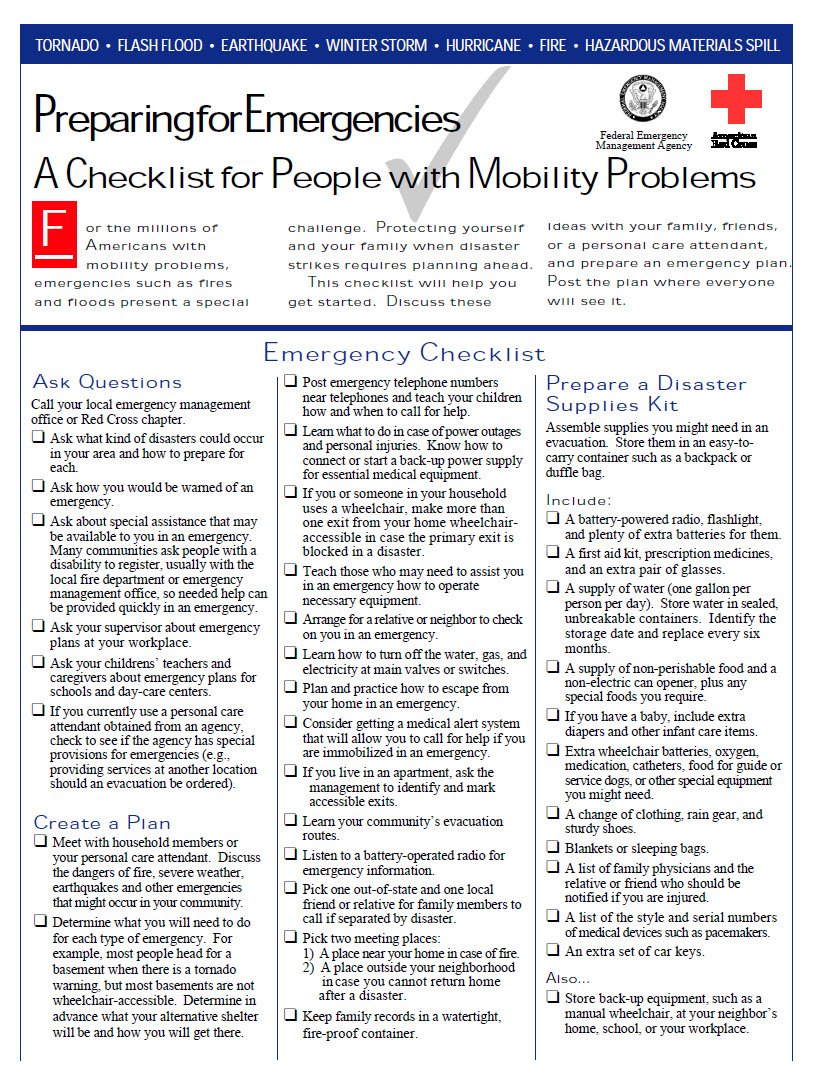 Cover Image A checklist for people with mobility problems