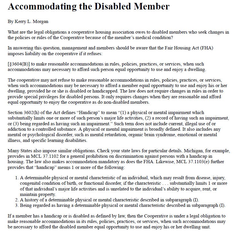 Cover Image Accommodating the Disabled Member