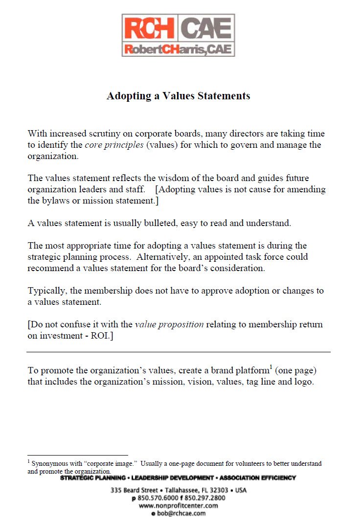 Cover Image Adopting a Values Statements
