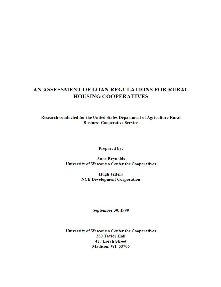 Cover Image An Assessment of Loan Regulations for Rural Housing Cooperatives