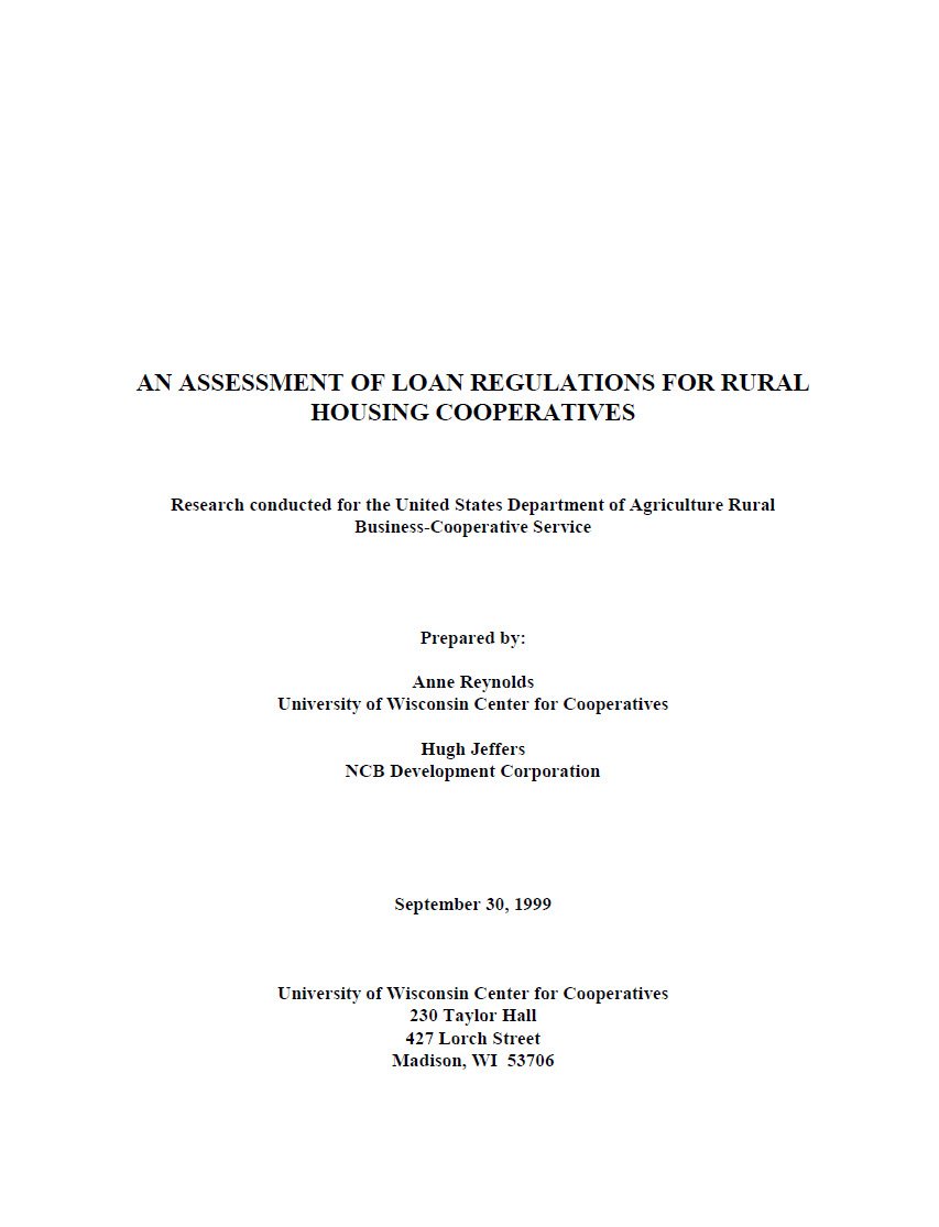 Cover Image An assessment of loan regulations for housing cooperatives.