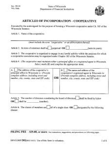Cover Image Articles of Incorporation Cooperation - Wisconsin