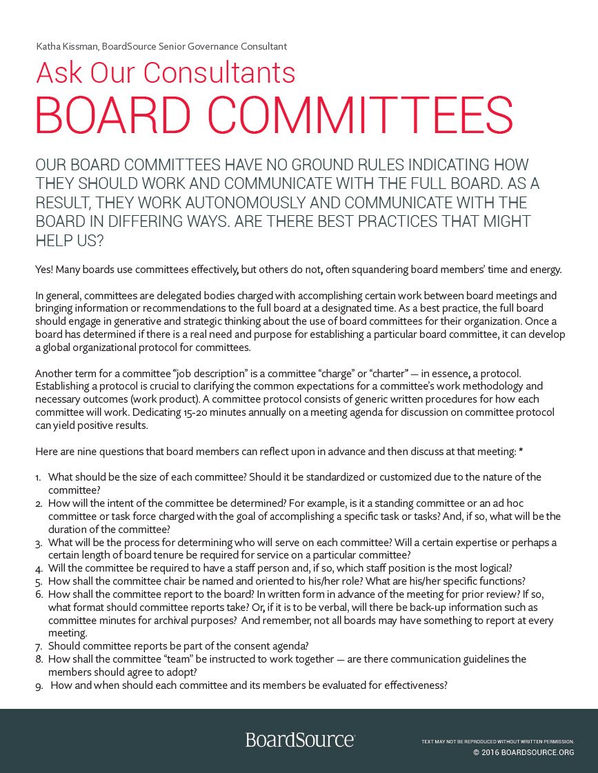 Cover Image Ask Our Consultants- Board Committees