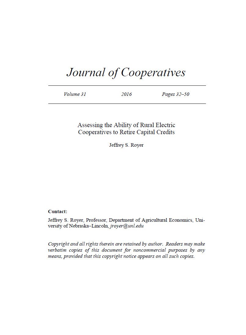 Cover Image Assessing the Ability of Rural Electric