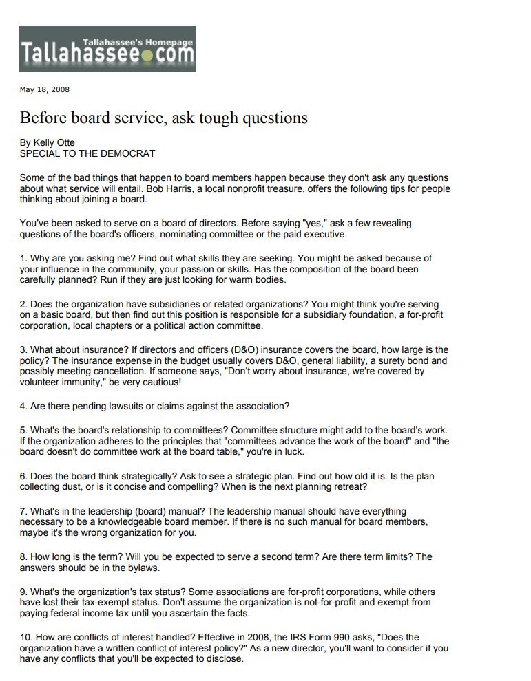 Before Board service ask the tough questions