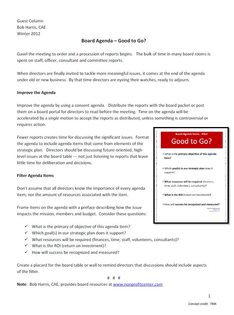 Cover Image Board Agenda – Good to Go
