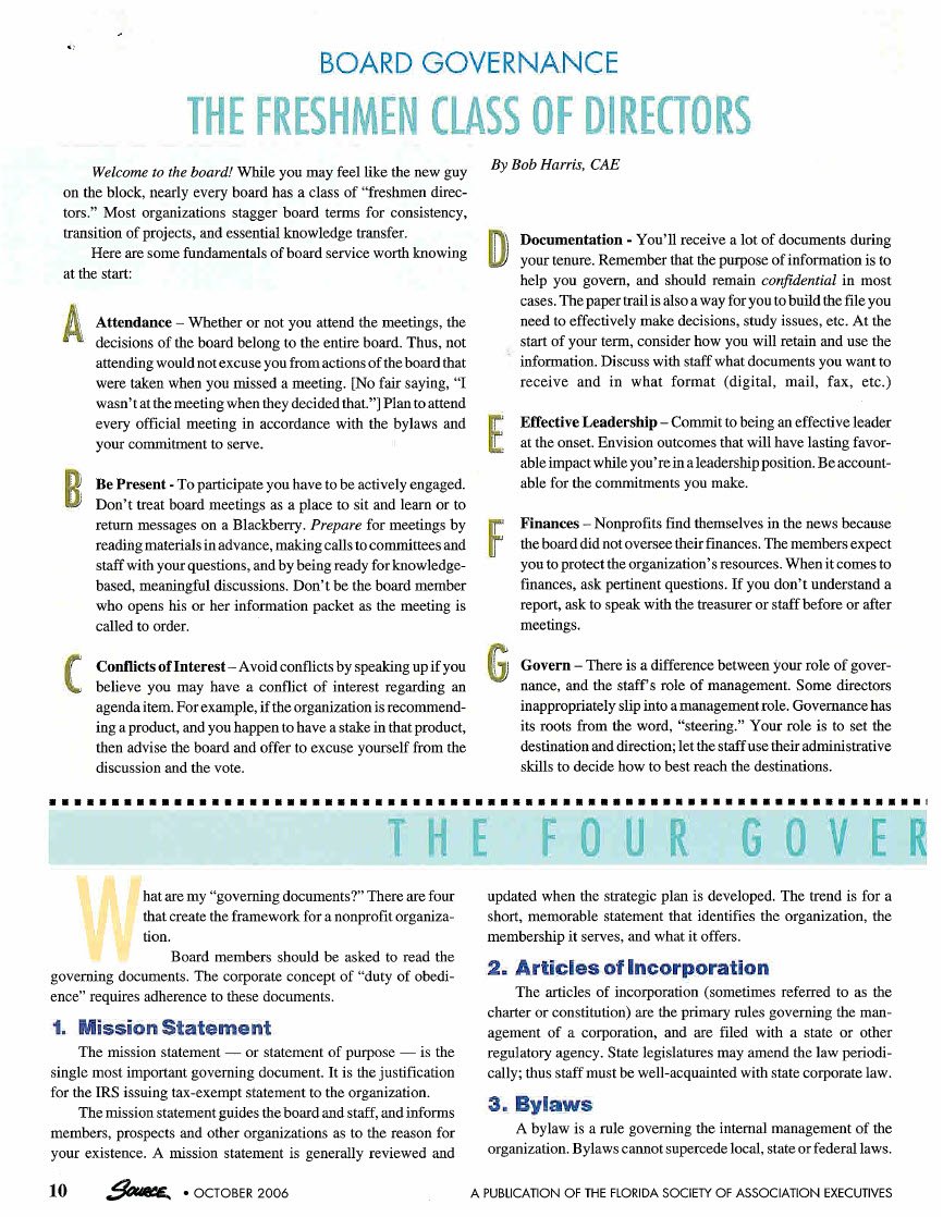 Cover Image Board Governance The Freshmen Class of Directors