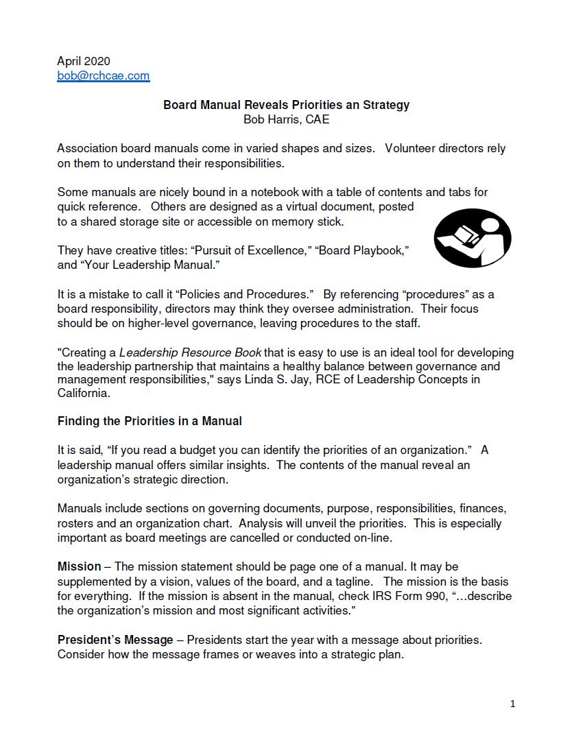 Cover Image Board Manual Reveals Priorities an Strategy