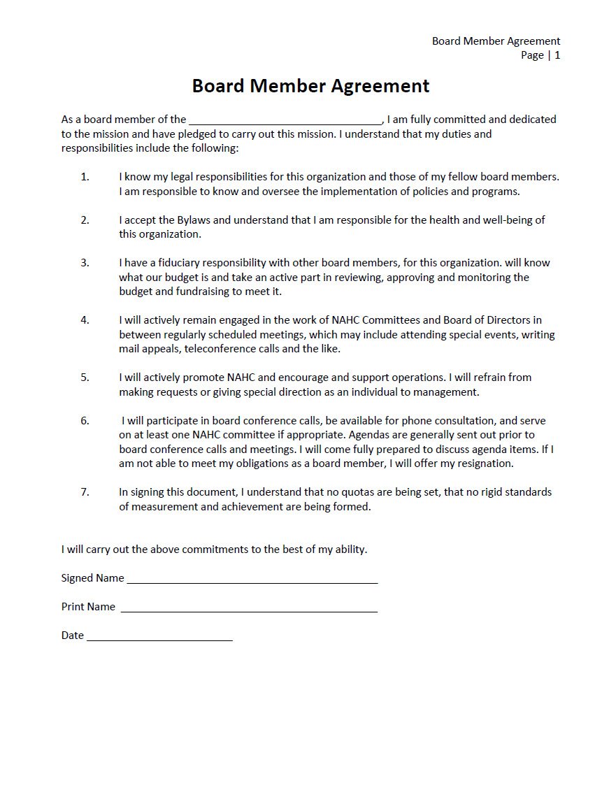Cover Image Board Member Agreement