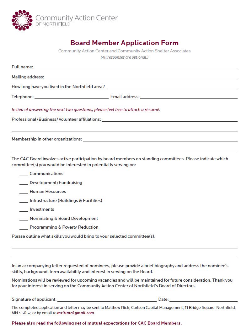 Cover image Board Member Application Form