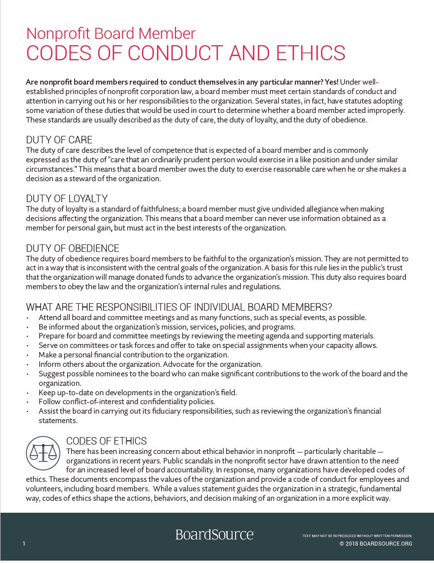 Cover Image Board Member Code of Conduct & Ethics