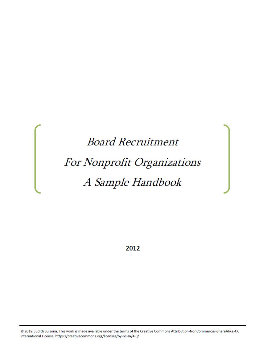 Board Recruitment for Nonprofit Organizations a Sample Handbook