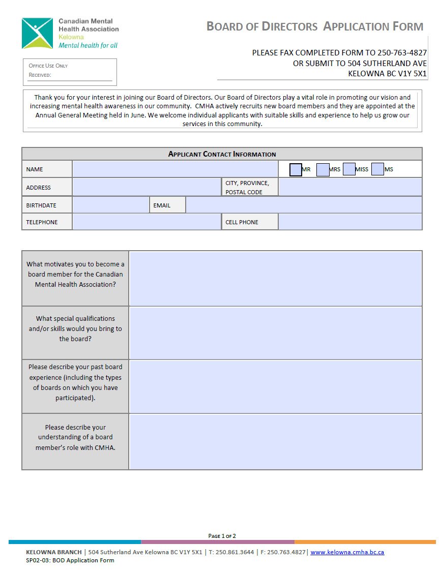 Cover Image Board of Directors Application Form