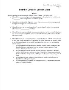 Cover Image Board of Directors Code of Ethics