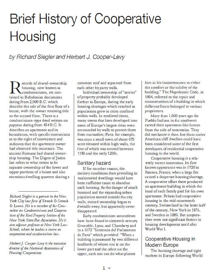 Brief History of Cooperative Housing