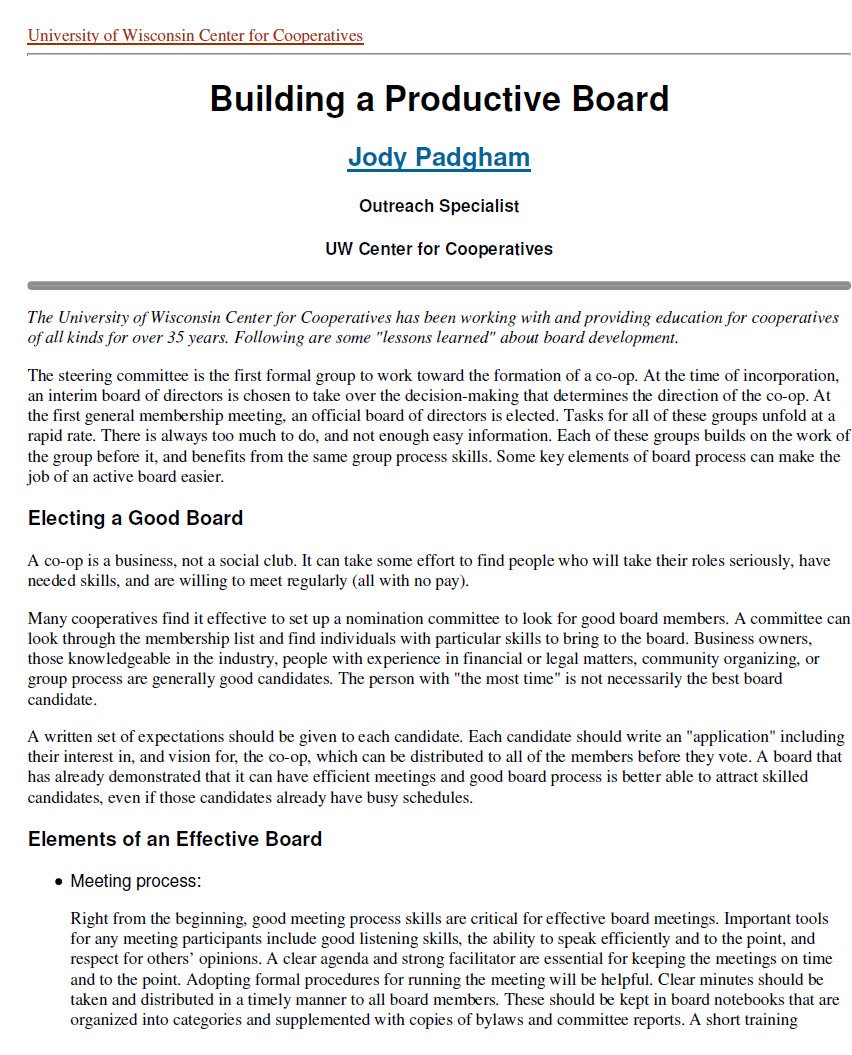 Cover Image Building a productive co-op board