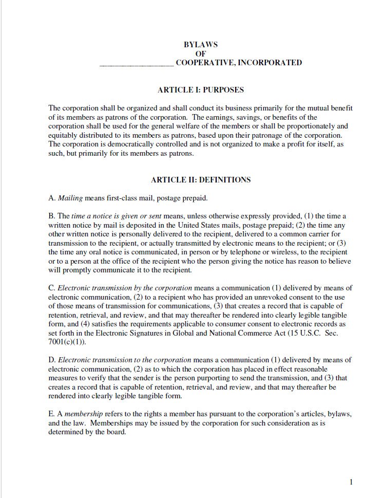 Cover Image Bylaws of Cooperative Incorporated