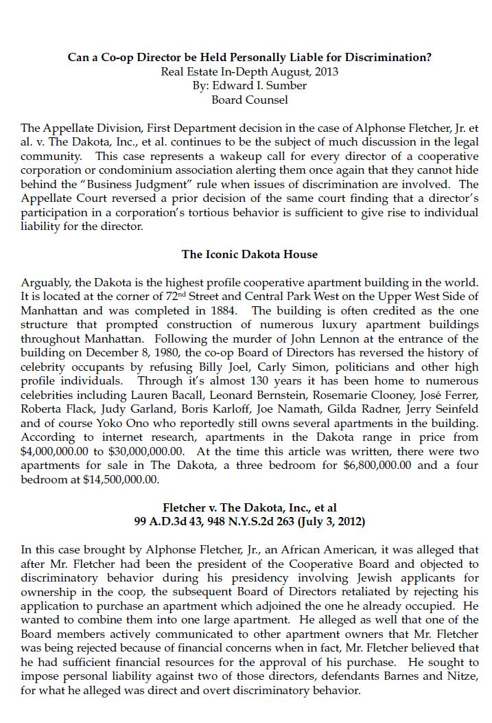 Cover Image Can a Co-op Director be Held Personally Liable for Discrimination