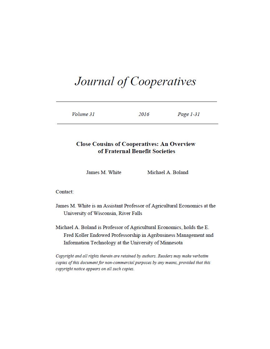 Cover Image Close Cousins of Cooperatives Overview of Fraternal Benefit