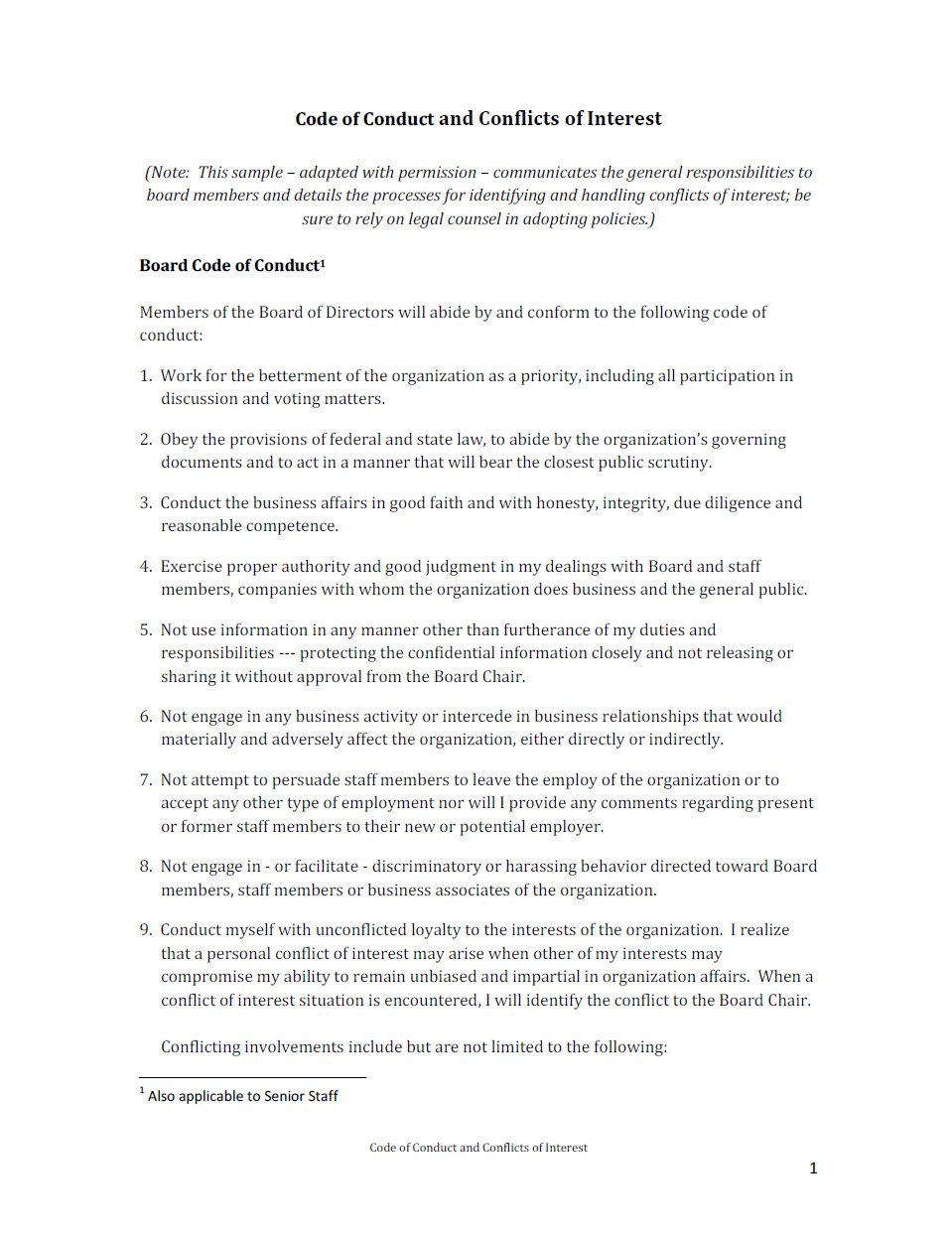 Code of Conduct and Conflicts of Interest