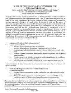 Cover Image Code of Professional Responsibility for Parliamentarians