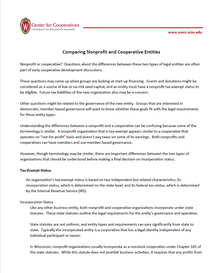 Comparing Nonprofit and Cooperative Entities