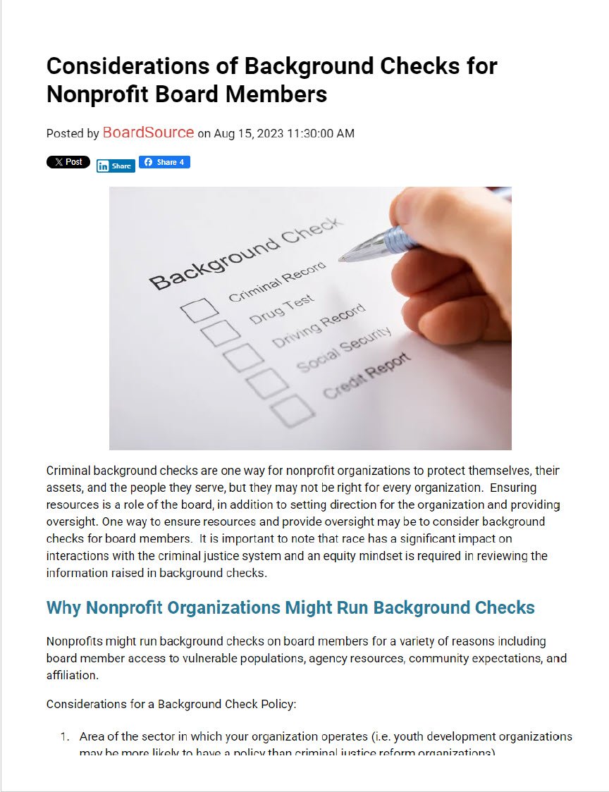 Cover Image Considerations of Background Checks for Nonprofit Board Members
