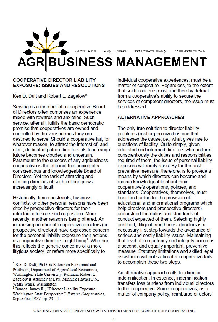 Cover Image Cooperative Directors Liability Exposure Issues and Resolutions