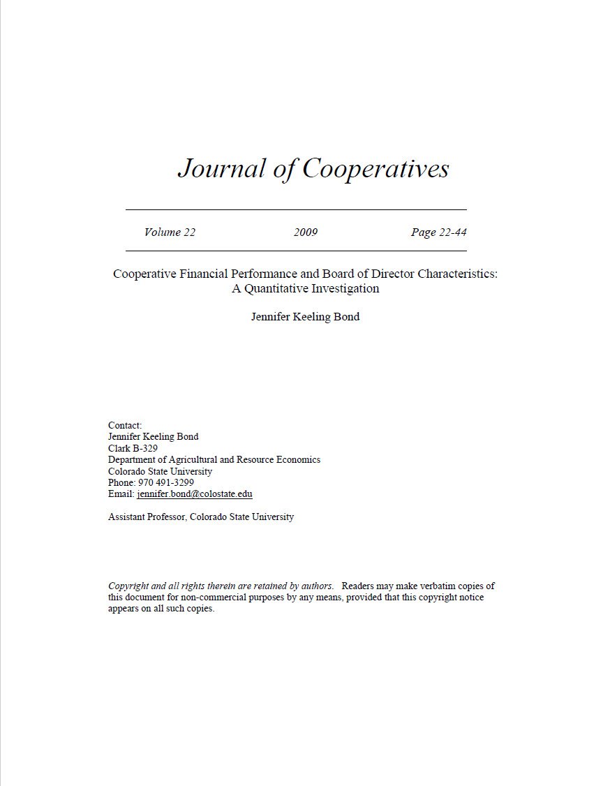 Cover Image Cooperative Financial Performance and Board of Directors Characteristics