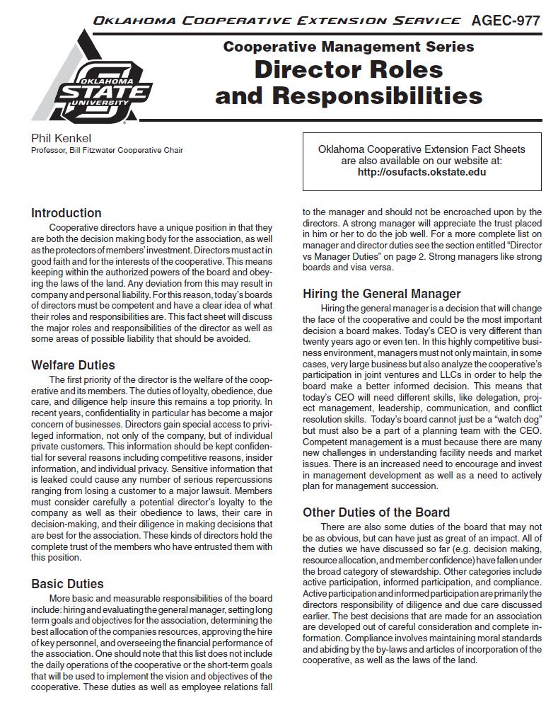 Cover Image Cooperative Management Series Director Roles and Responsibilities
