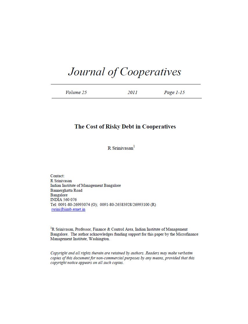 Cover Image Cost of Risky Debt in Cooperatives