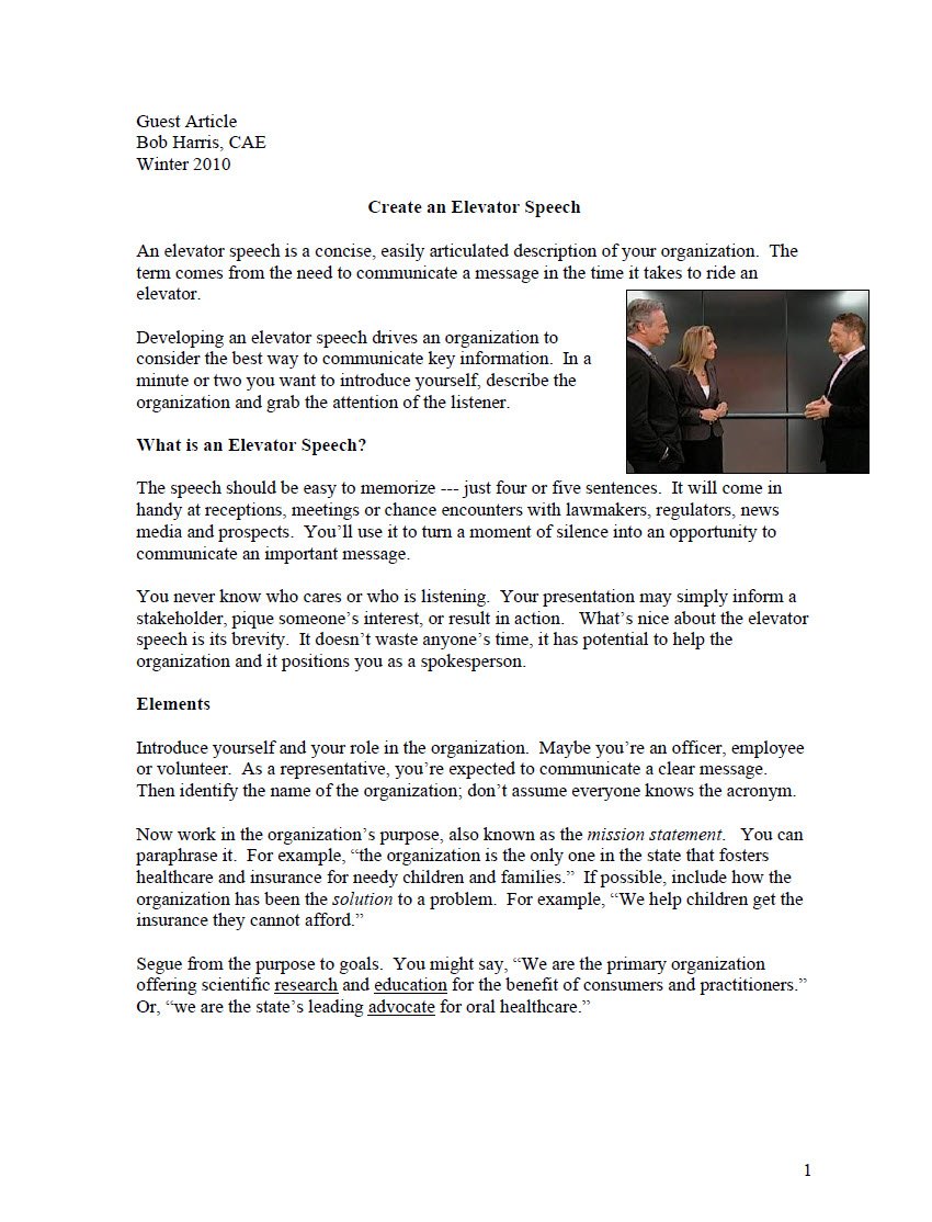 Craft Your Elevator Speech