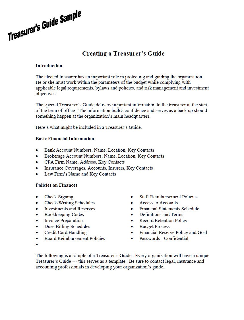 Cover Image Creating A Treasurers Guide