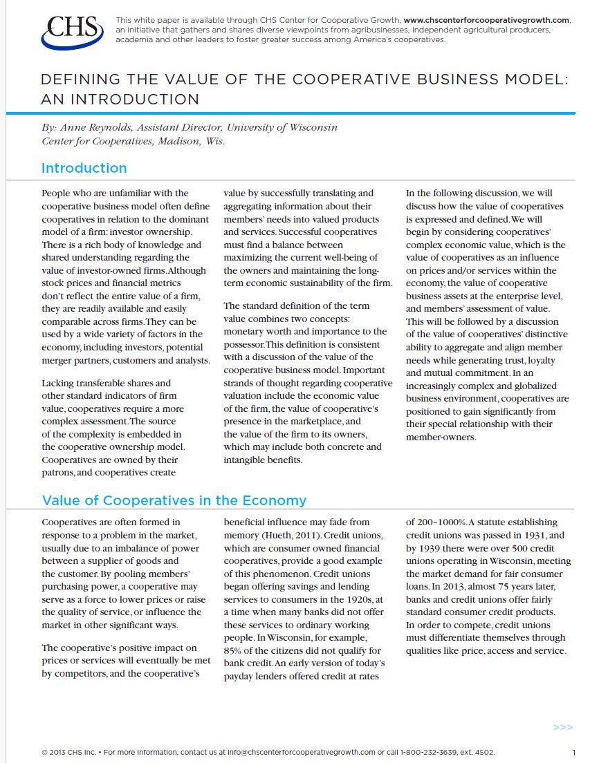 Cover Image Defining the value of the cooperative business model