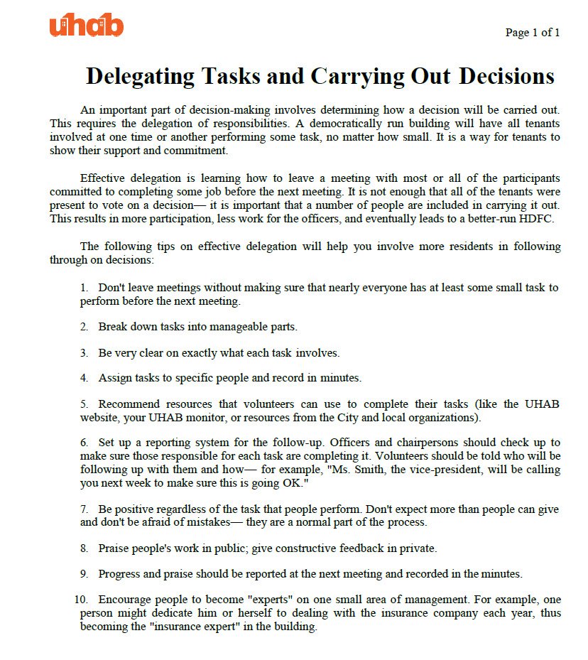 Cover Image Delegating Tasks and Carrying Out Decisions