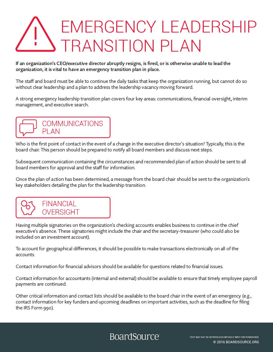 Cover Image Emergency Leadership Transition Plan