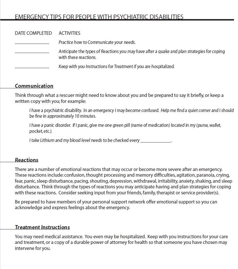 Cover Image Emergency Tips For People With Psychiatric Disabilities