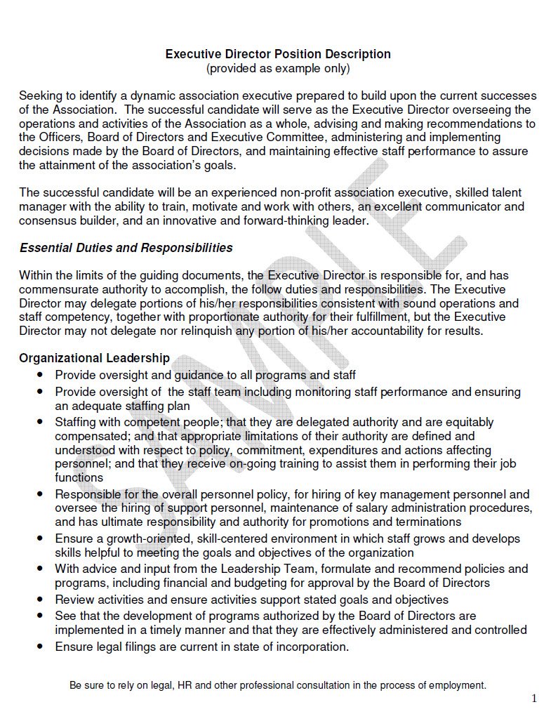Cover Image Executive Director Position Description