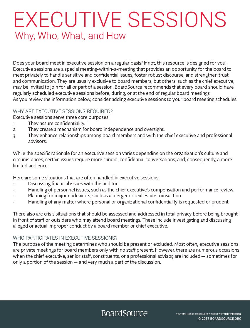 Executive Sessions Why, Who, What and How