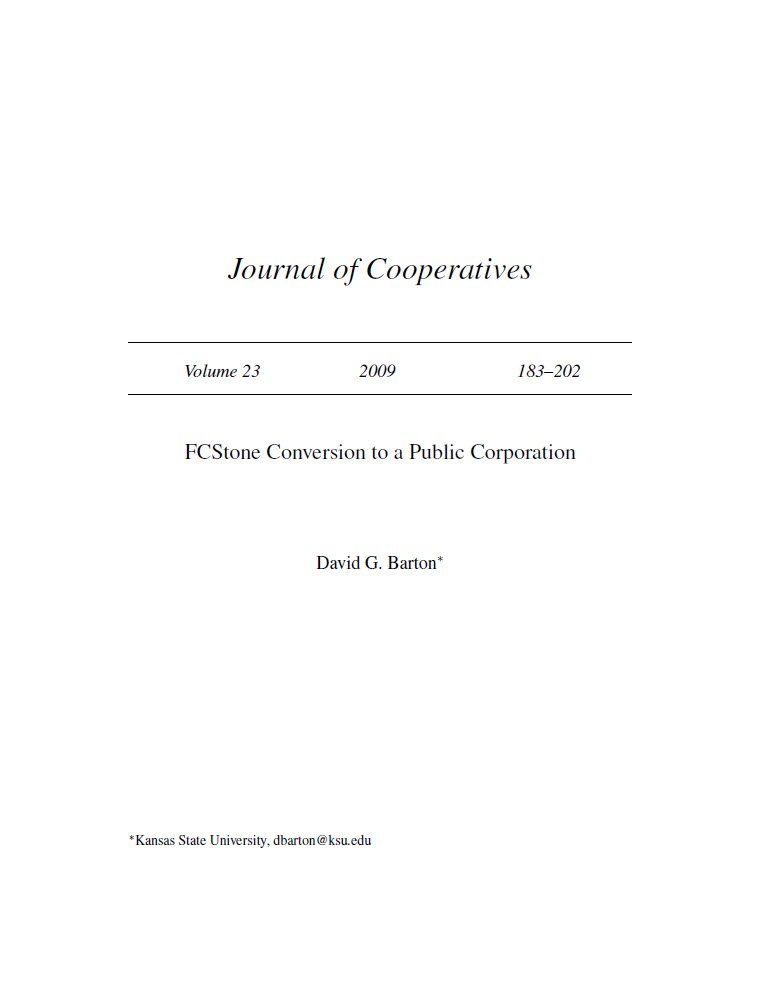 Cover Image FCStone Conversion to Public Company