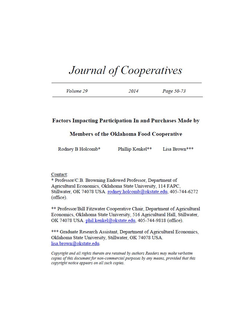 Cover Image Factors Impacting Participation in the Purchases Made by Members of Food Coop-of-members