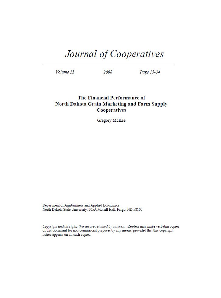 Cover Image Financial Performance of North Dakota Grain Marketing