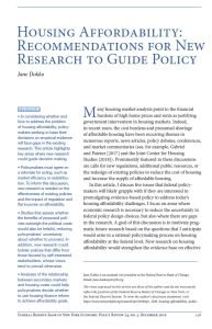 Cover Image Housing Affordability Recommendations for New Research to Guide Policy