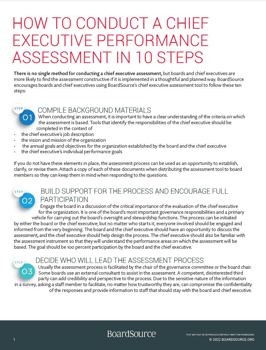Cover Image How to Conduct a Chief Executive Performance Assessment in 10 steps
