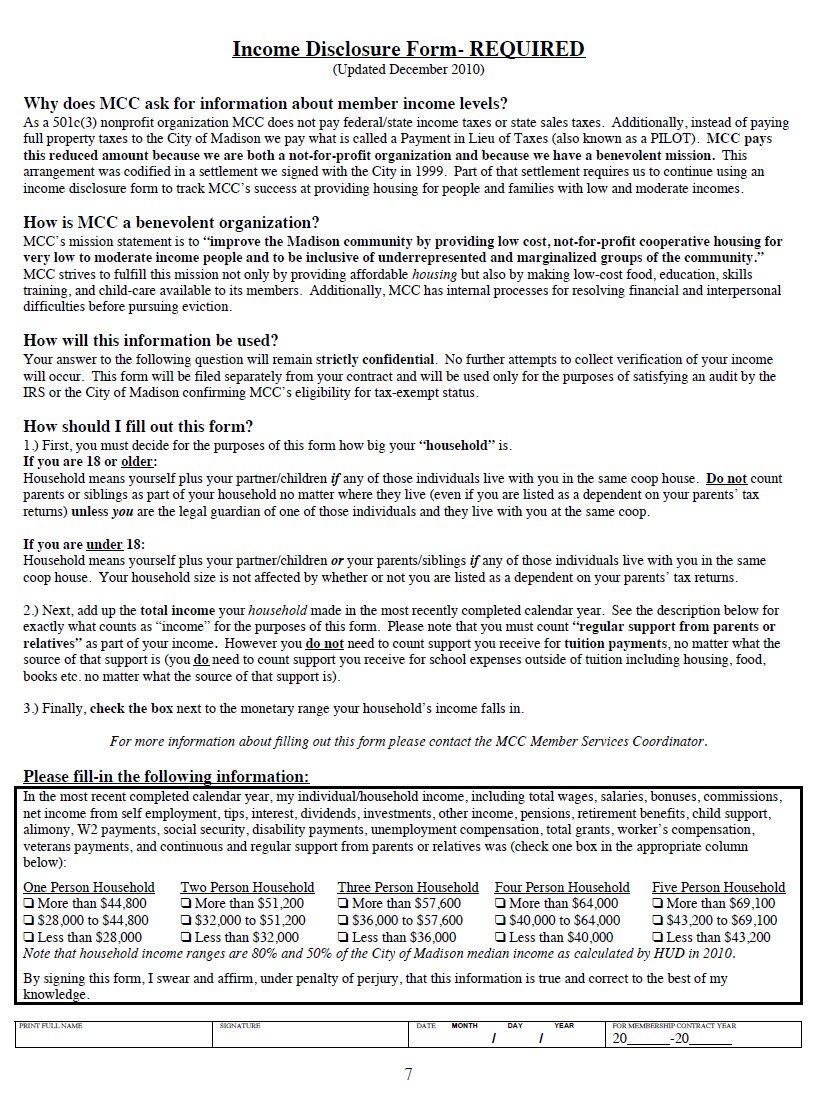 Cover Image Income Disclosure Form Required