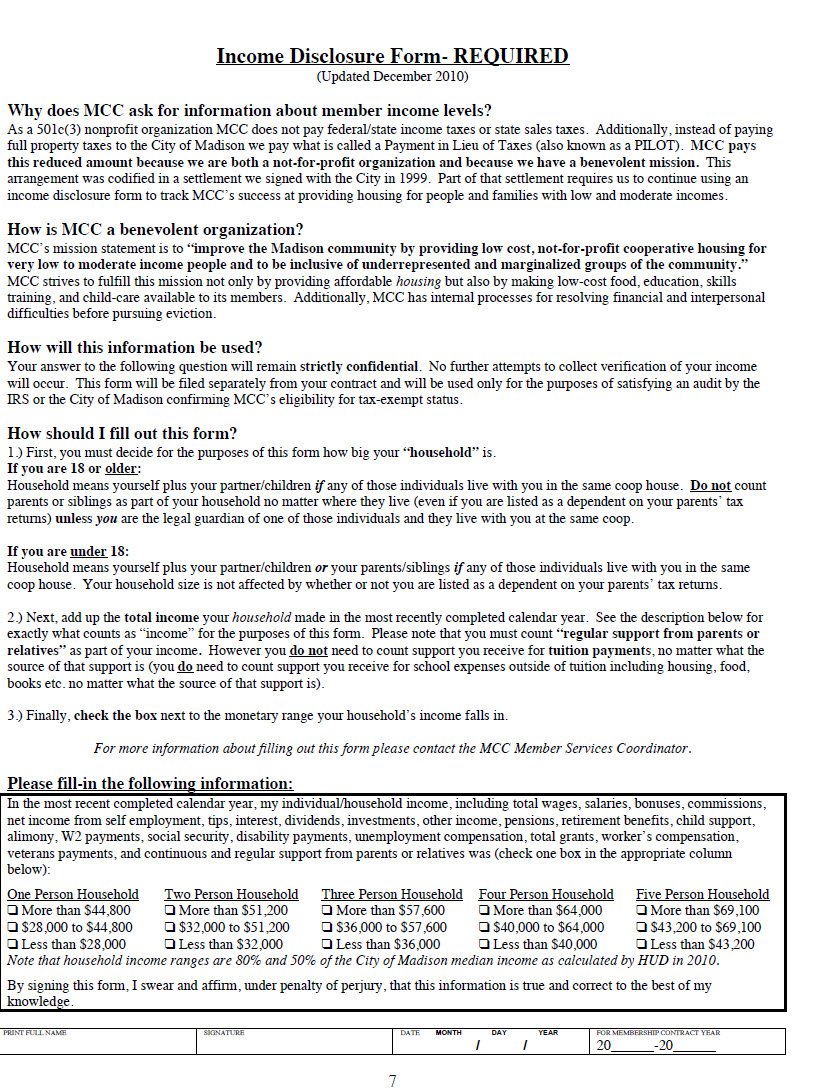 Cover Image Income Disclosure Form
