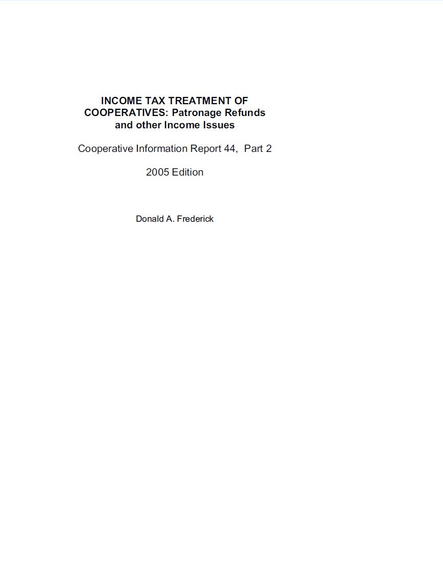 Income Tax Treatment of Cooperative Patronage Refunds